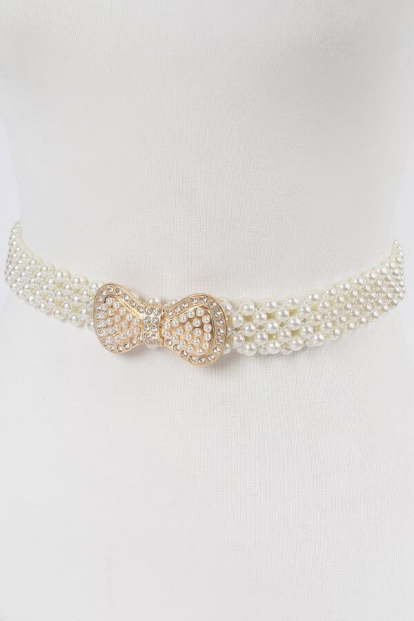 Elastic Pearl Waist Belt with Ribbon Buckle – Ivory
