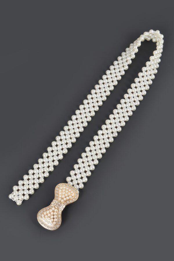 Elastic Pearl Waist Belt with Ribbon Buckle – Ivory