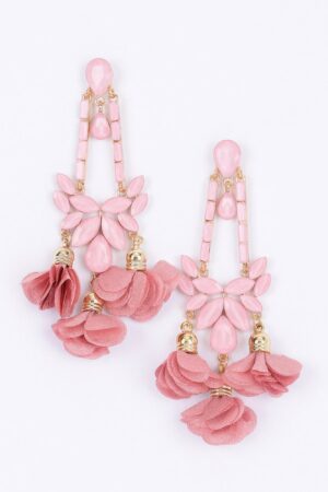Floral Rhinestone Drop Earrings – Metal Flower Accent