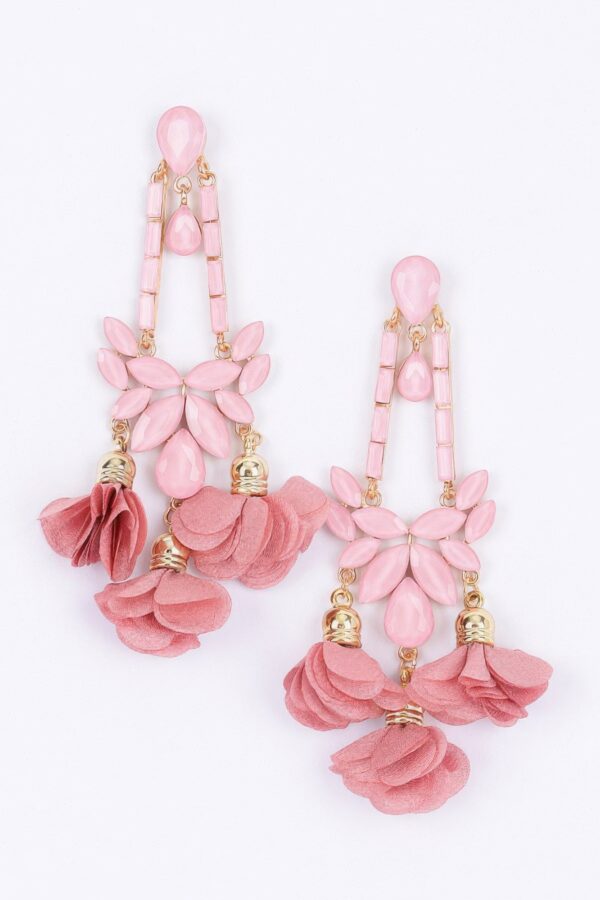 Floral Rhinestone Drop Earrings – Metal Flower Accent