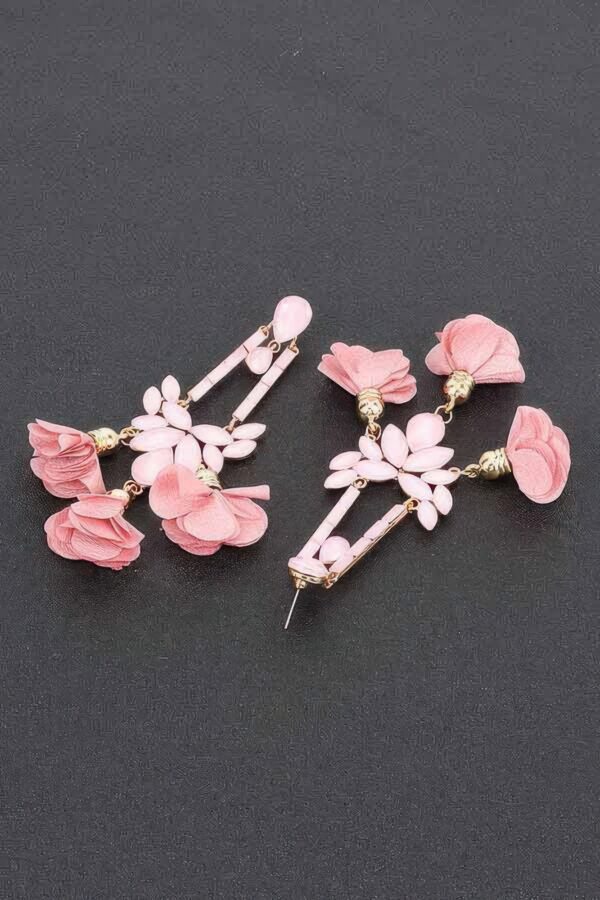 Floral Rhinestone Drop Earrings – Metal Flower Accent