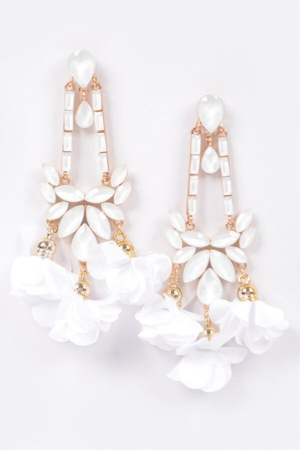 Floral Rhinestone Drop Earrings – Metal Flower Accent