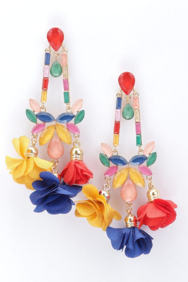 Floral Rhinestone Drop Earrings – Metal Flower Accent