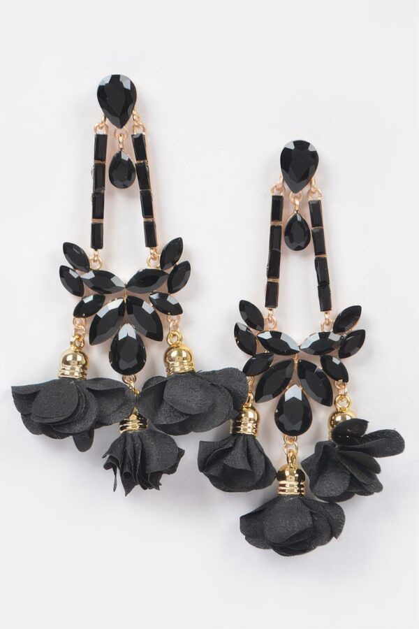 Floral Rhinestone Drop Earrings – Metal Flower Accent