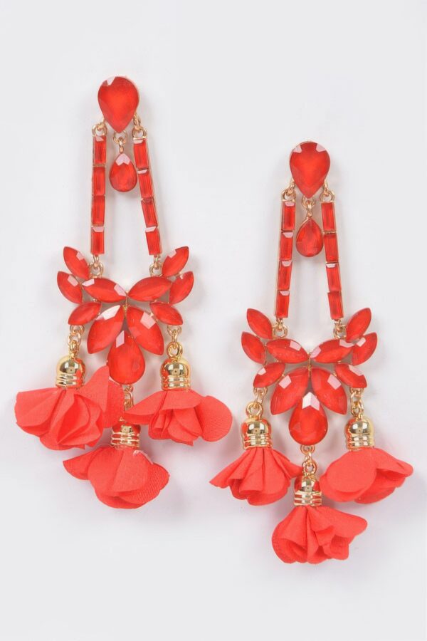 Floral Rhinestone Drop Earrings – Metal Flower Accent