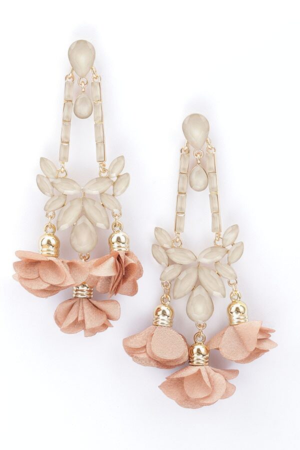 Floral Rhinestone Drop Earrings – Metal Flower Accent