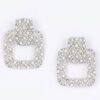 Rectangle Link Dangle Earrings – Faux Pearl & Rhinestone