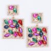 Square Dangle Rhinestone Earrings – Geometric Sparkle