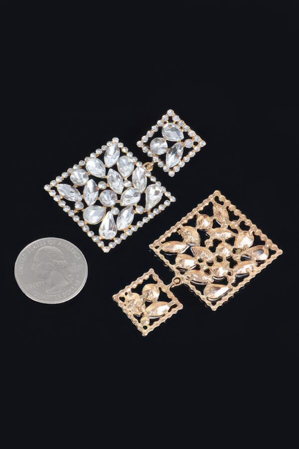 Square Dangle Rhinestone Earrings – Geometric Sparkle