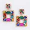 Double Square Rhinestone Drop Earrings – Multicolor