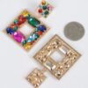 Double Square Rhinestone Drop Earrings – Multicolor