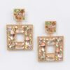 Double Square Rhinestone Drop Earrings – Multicolor