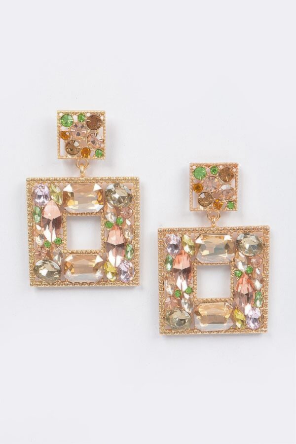Double Square Rhinestone Drop Earrings – Multicolor