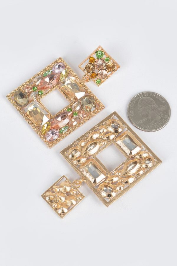 Double Square Rhinestone Drop Earrings – Multicolor