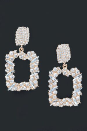 Rhinestone Drop Earrings – Gold Dangle Accent
