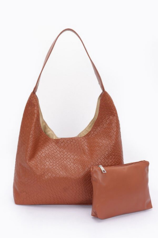 Embossed Faux Leather Shoulder Bag – Mixed Metal Hardware