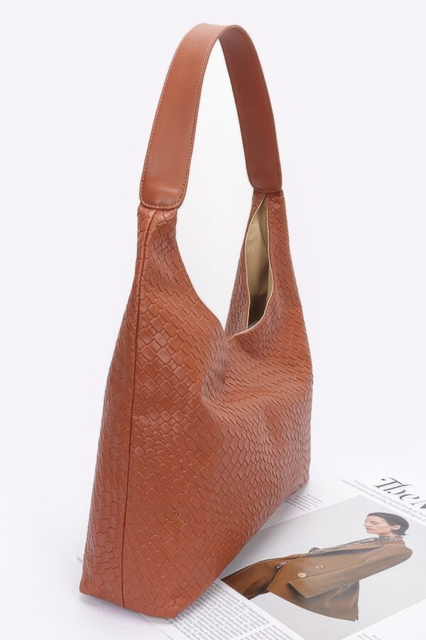 Embossed Faux Leather Shoulder Bag – Mixed Metal Hardware