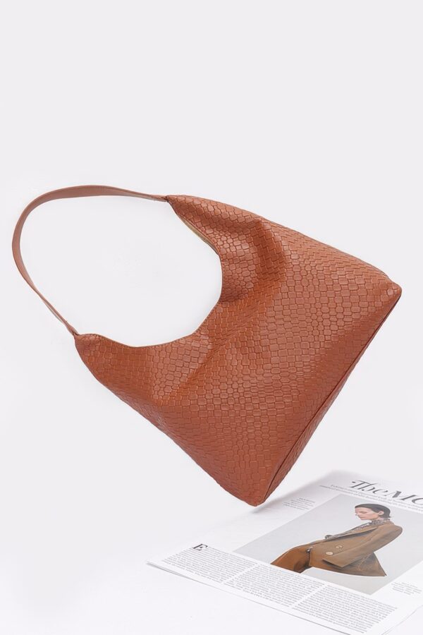 Embossed Faux Leather Shoulder Bag – Mixed Metal Hardware