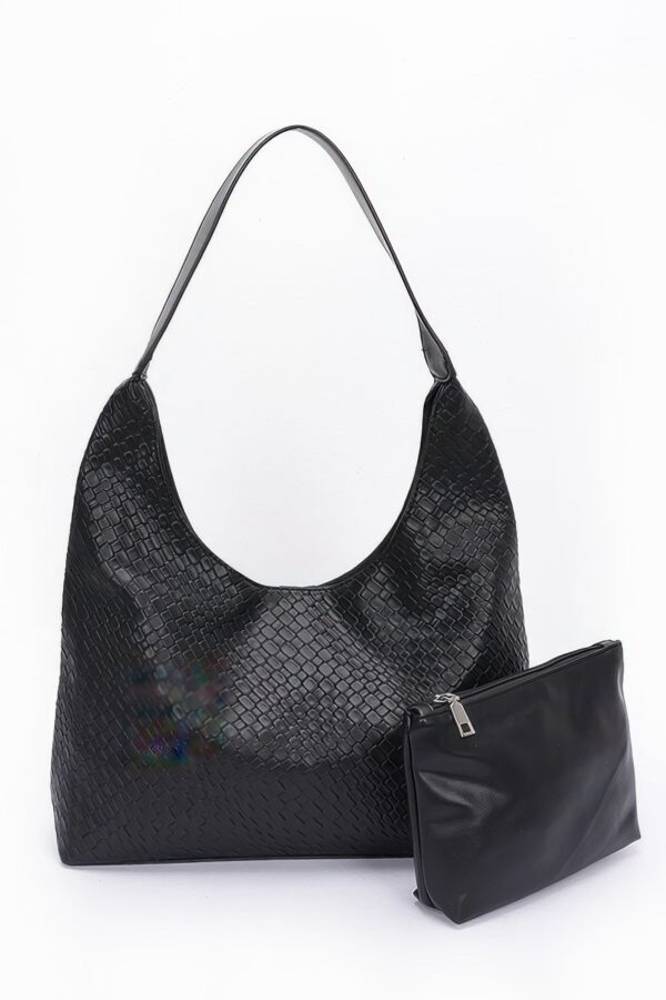 Embossed Faux Leather Shoulder Bag – Mixed Metal Hardware