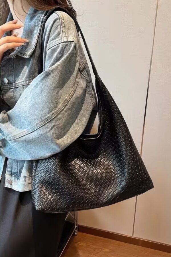 Embossed Faux Leather Shoulder Bag – Mixed Metal Hardware