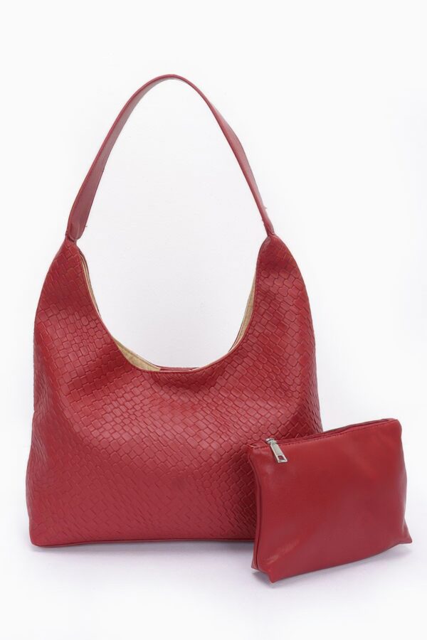 Embossed Faux Leather Shoulder Bag – Mixed Metal Hardware