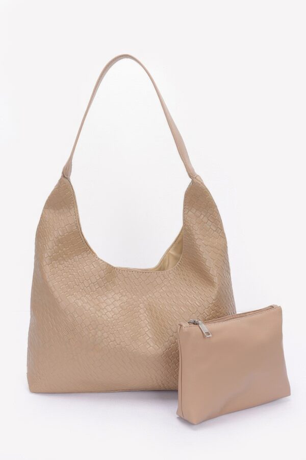 Embossed Faux Leather Shoulder Bag – Mixed Metal Hardware