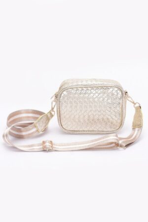 Metallic Embossed Faux Leather Camera Bag – Adjustable Strap