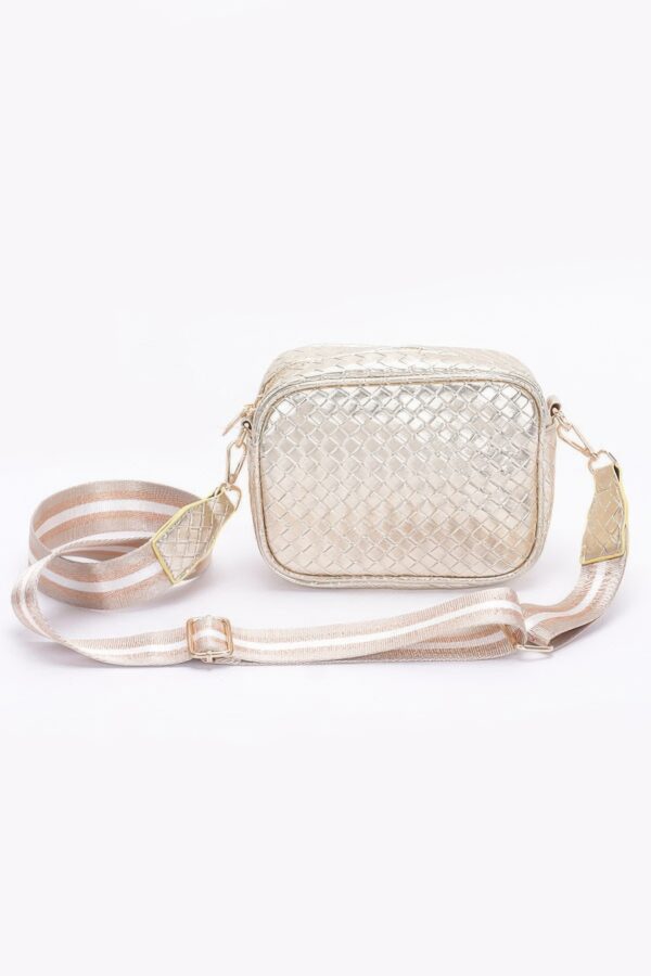 Metallic Embossed Faux Leather Camera Bag – Adjustable Strap