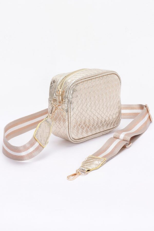 Metallic Embossed Faux Leather Camera Bag – Adjustable Strap