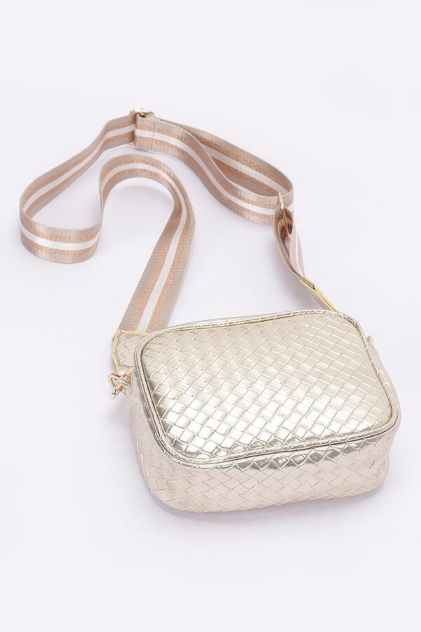Metallic Embossed Faux Leather Camera Bag – Adjustable Strap