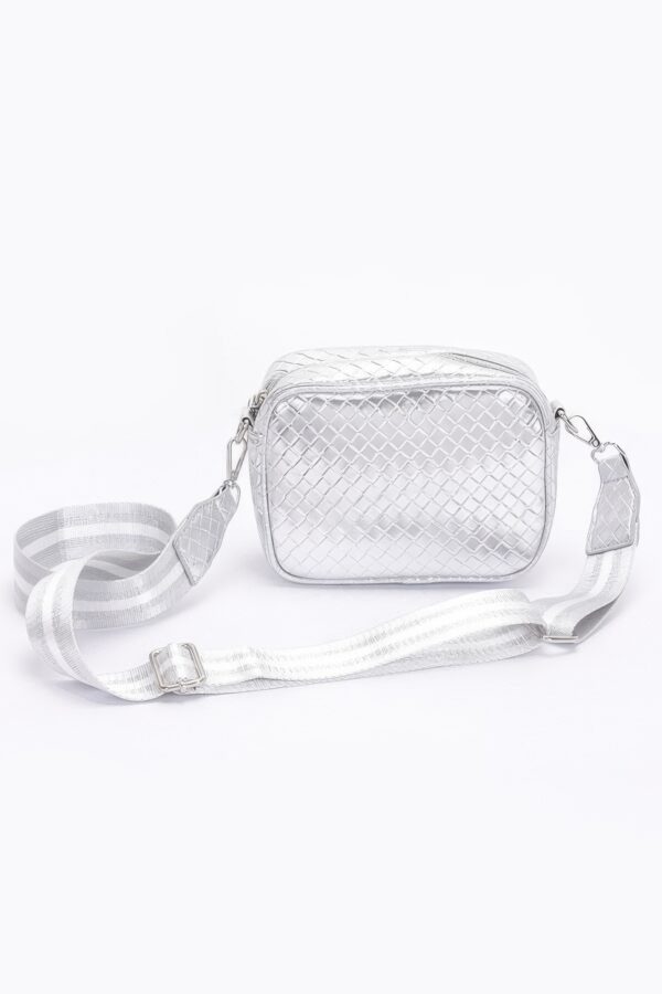 Metallic Embossed Faux Leather Camera Bag – Adjustable Strap
