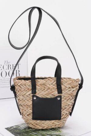 Faux Straw Small Tote Bag – Mixed Metal Accents