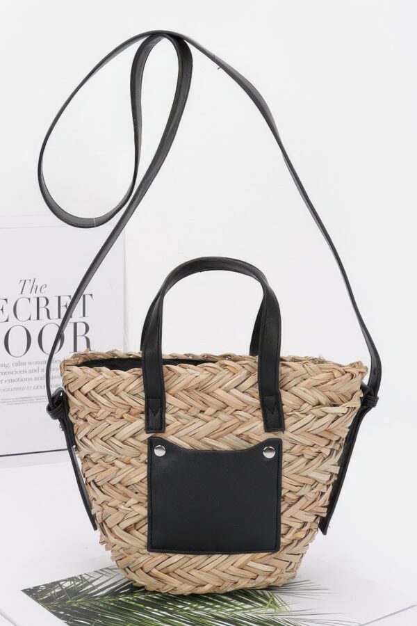 Faux Straw Small Tote Bag – Mixed Metal Accents
