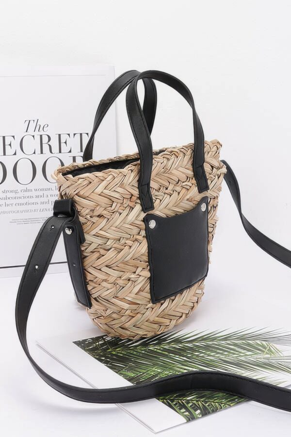 Faux Straw Small Tote Bag – Mixed Metal Accents