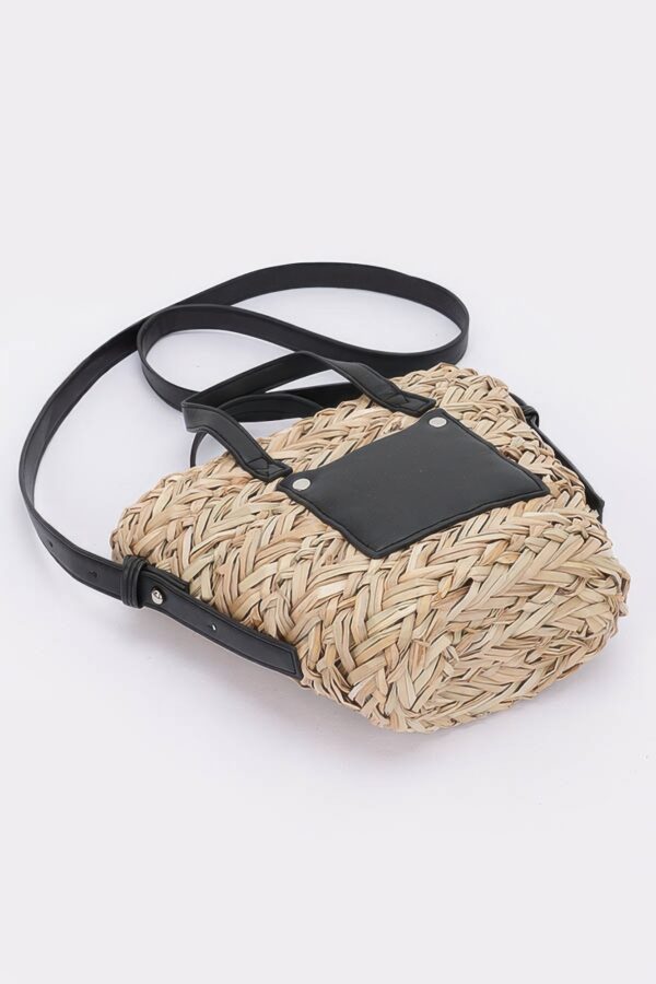 Faux Straw Small Tote Bag – Mixed Metal Accents