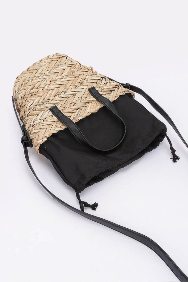 Faux Straw Small Tote Bag – Mixed Metal Accents