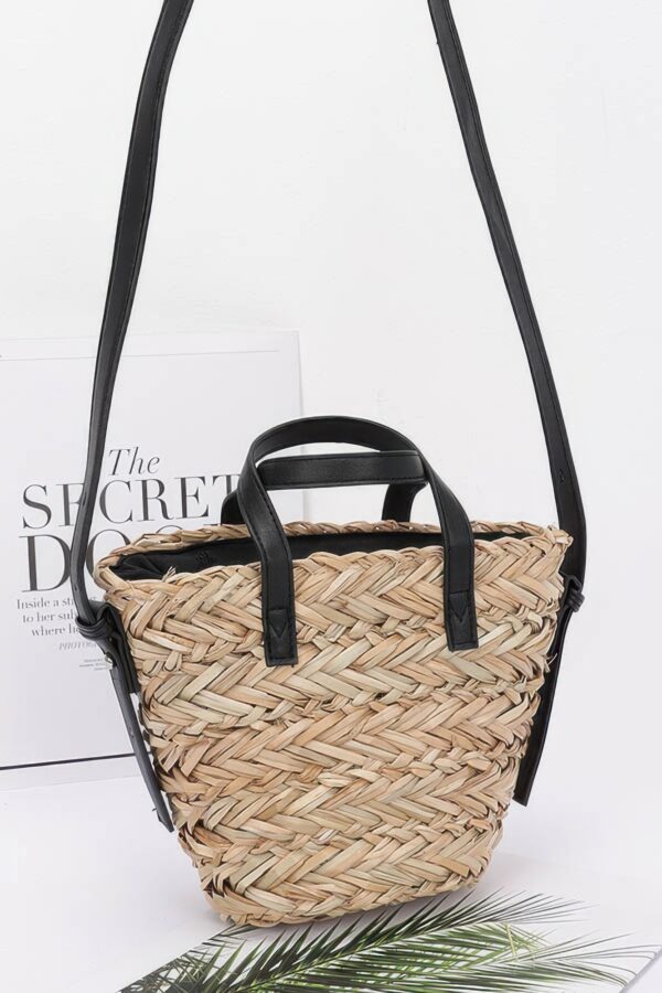 Faux Straw Small Tote Bag – Mixed Metal Accents