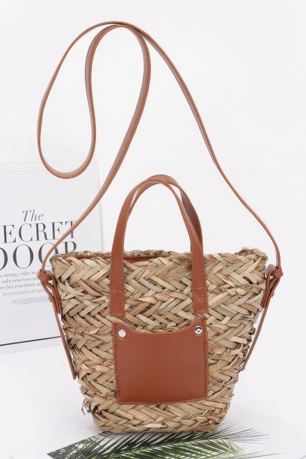 Faux Straw Small Tote Bag – Mixed Metal Accents