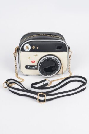 Camera-Inspired PU Clutch with Mixed Metal Accent