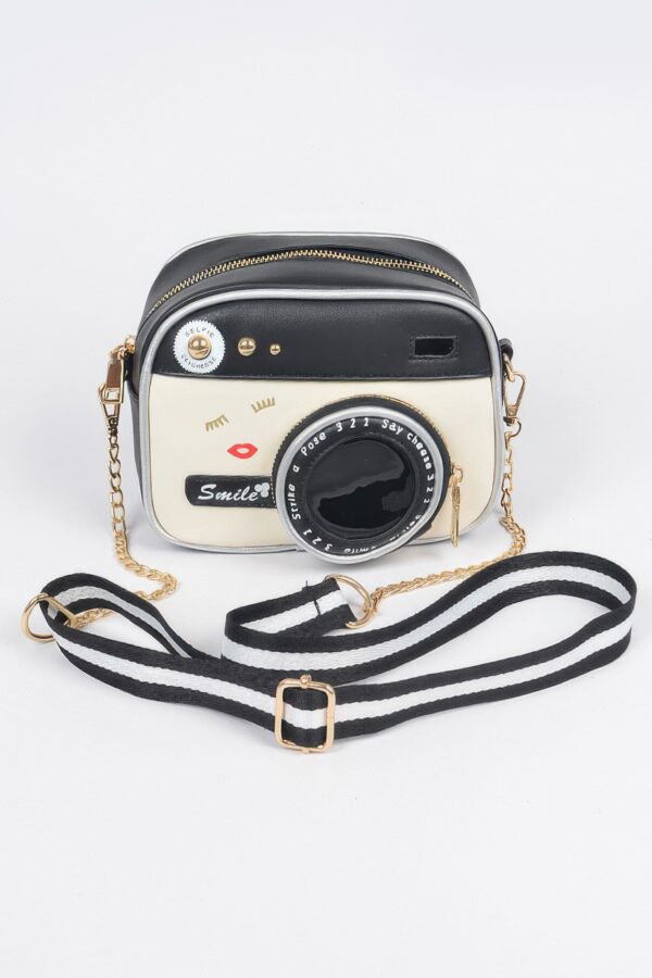 Camera-Inspired PU Clutch with Mixed Metal Accent