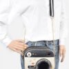 Camera-Inspired PU Clutch with Mixed Metal Accent