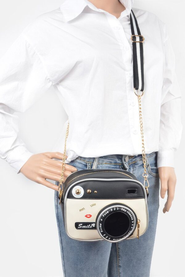Camera-Inspired PU Clutch with Mixed Metal Accent