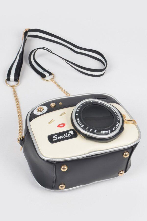 Camera-Inspired PU Clutch with Mixed Metal Accent