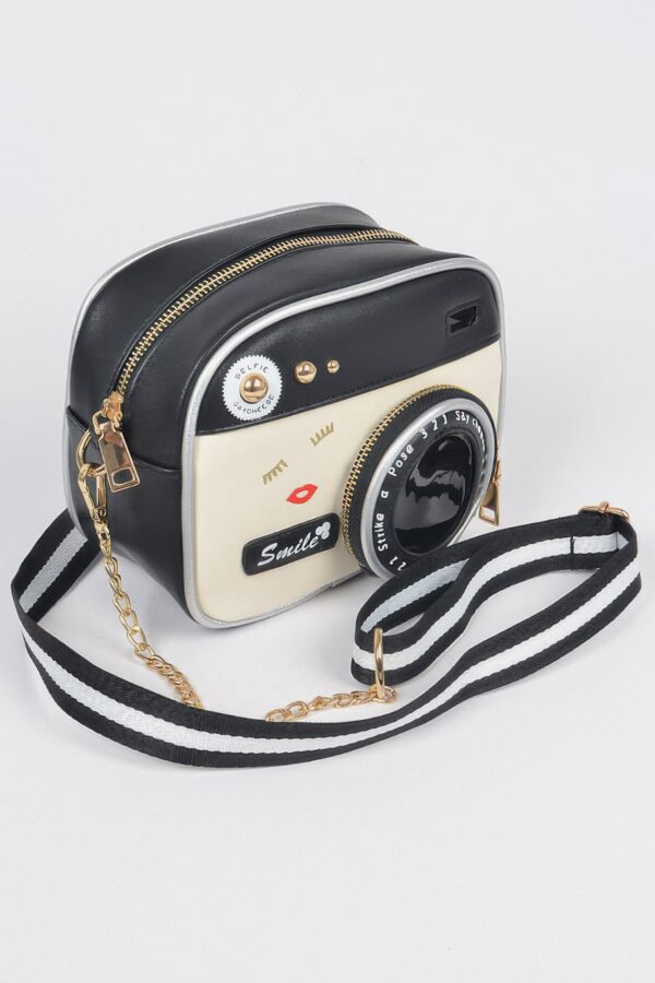 Camera-Inspired PU Clutch with Mixed Metal Accent