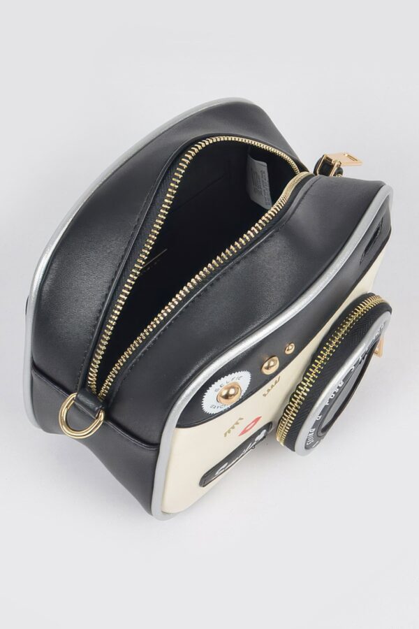 Camera-Inspired PU Clutch with Mixed Metal Accent