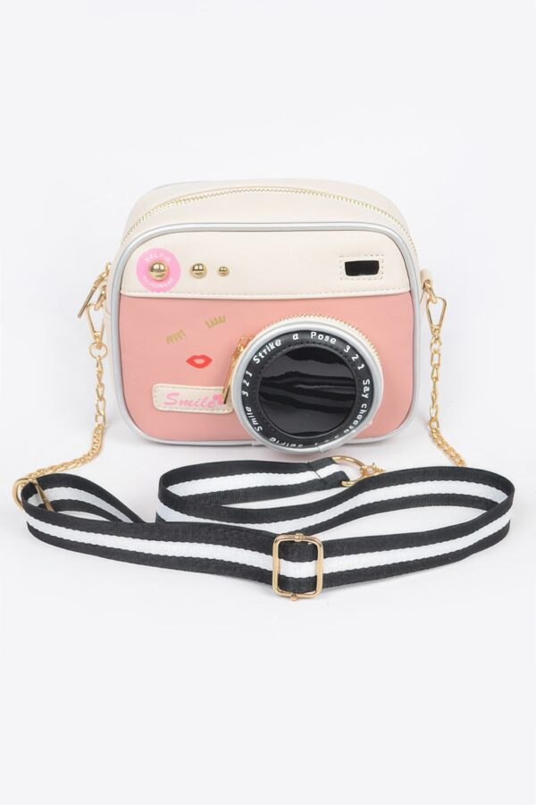 Camera-Inspired PU Clutch with Mixed Metal Accent