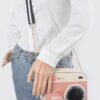 Camera-Inspired PU Clutch with Mixed Metal Accent
