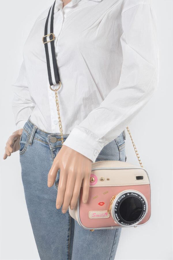 Camera-Inspired PU Clutch with Mixed Metal Accent