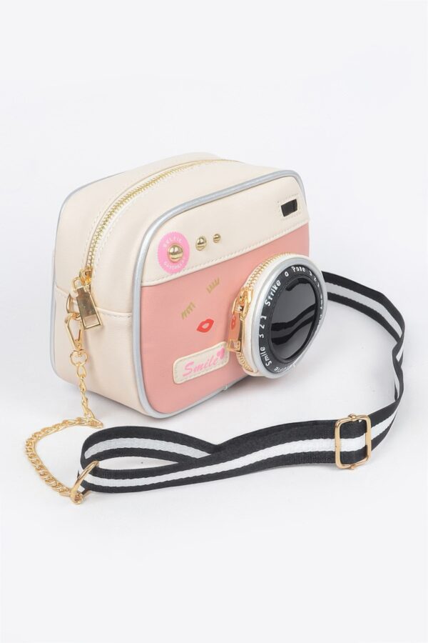 Camera-Inspired PU Clutch with Mixed Metal Accent