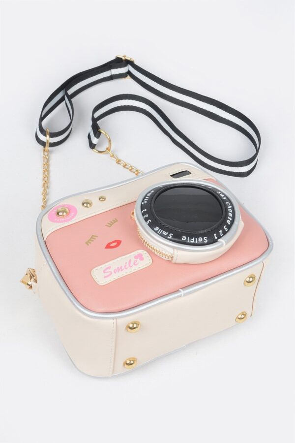 Camera-Inspired PU Clutch with Mixed Metal Accent